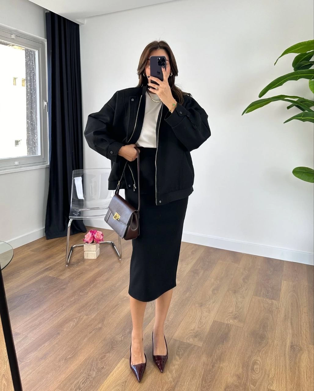 RYSE Kadın Mevsim Kaşe Fermuarlı Ceket Etek Takım Kaşmir Ceket Etekli İkili - Etek Takım