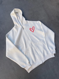 Kadın 3 İplik Pamuklu Fermuarlı Kapüşonlu Sweatshirt hoodie Hırka - Beyaz