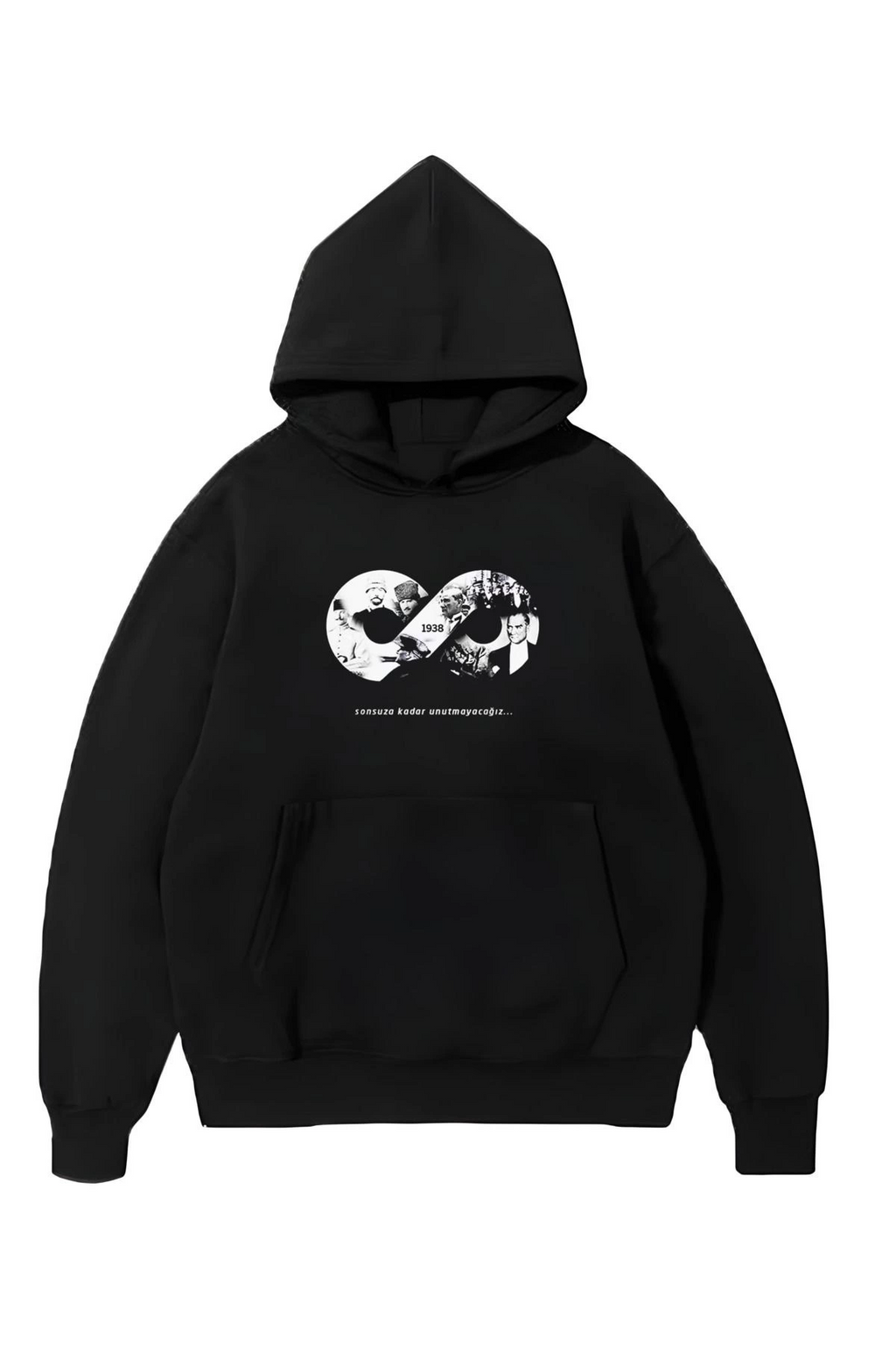 3 iplik Pamuklu Cepli  Kapüşonlu 10 Kasıma Özel SweatShirt Hoodie - Siyah