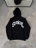 Kadın Kapüşonlu Kanguru Cepli Sweatshirt 3 İplik Pamuklu Baskılı Hoodie - Siyah