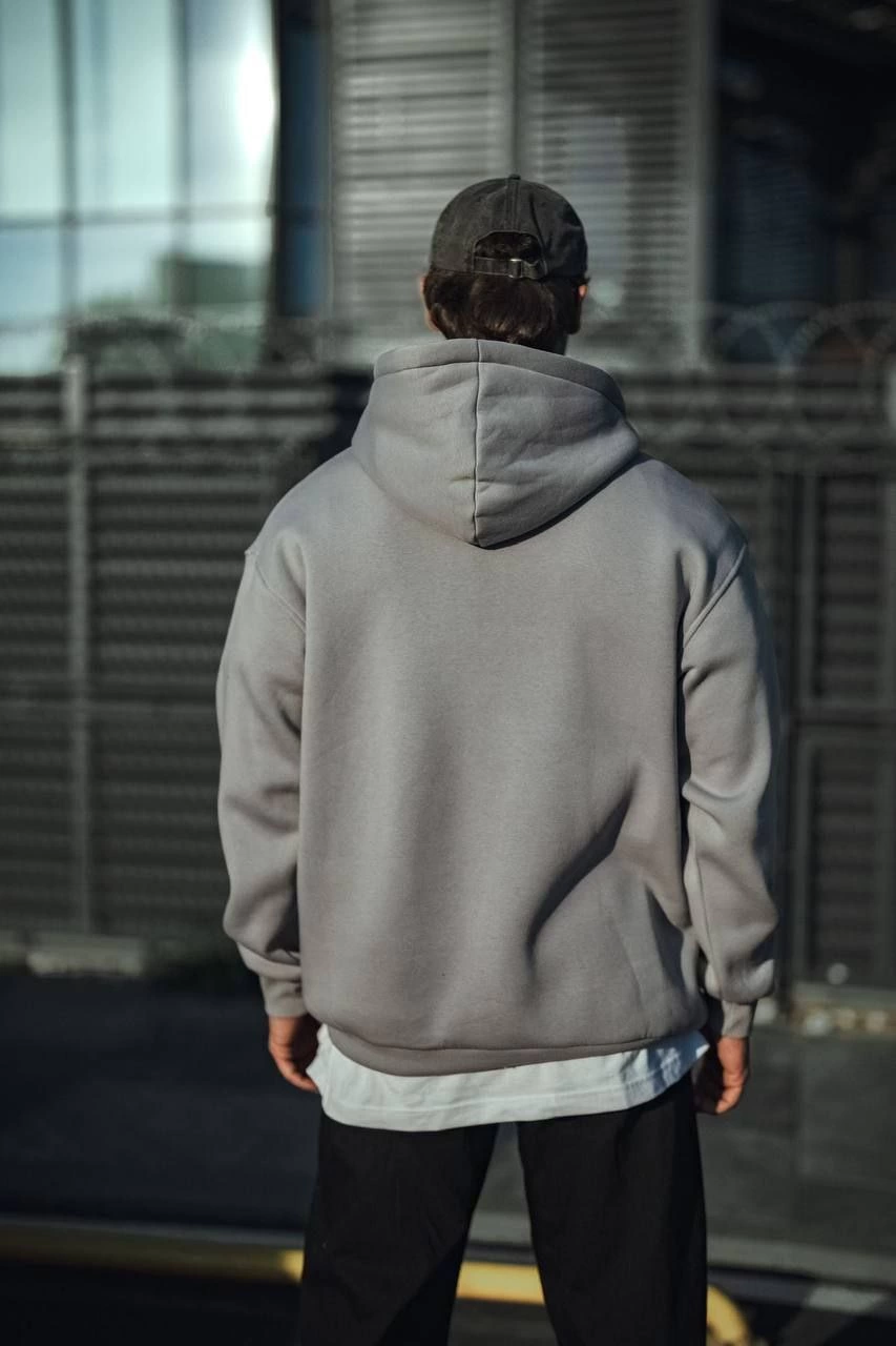Erkek 3 İplik Penye Kapüşonlu Basic SweatShirt Hoodie - Boyalı Gri