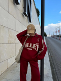 Kadın 3 İplik Pamuklu Yakalı Sweat Baggy Pantolonlu Takım - Bordo