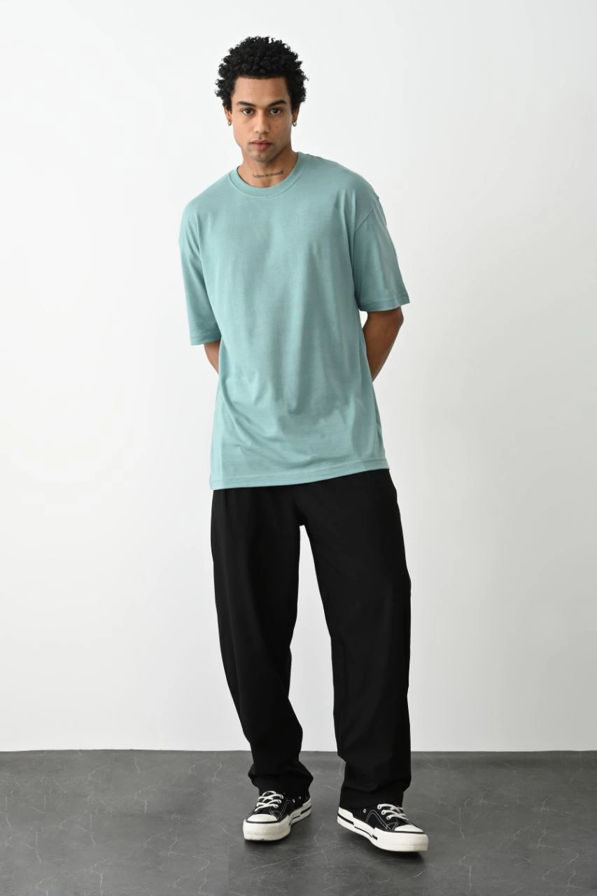 Erkek Tişört Düz Basic Penye Yazlık Bisiklet Yaka Kısa Kol T-Shirt - Mint Yeşili