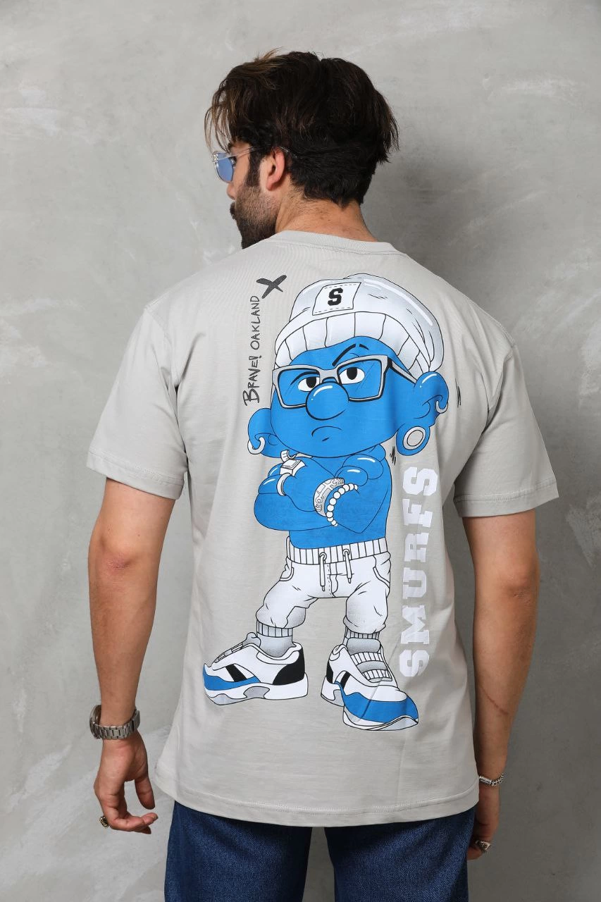 Erkek Kısa Kol Yazlık Tişört Bisiklet Yaka Baskılı Oversize T-Shirt - Gri