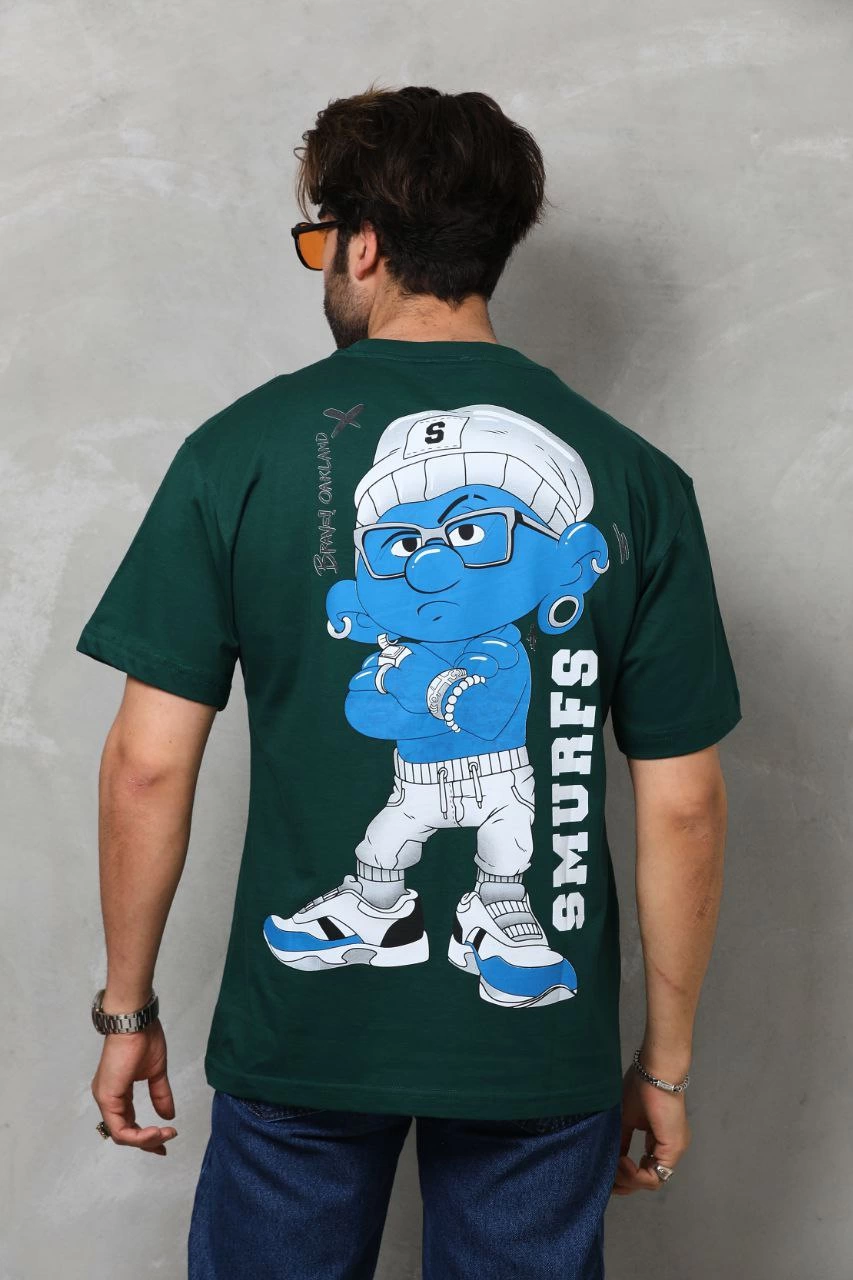 Erkek Kısa Kol Yazlık Tişört Bisiklet Yaka Baskılı Oversize T-Shirt - Yeşil