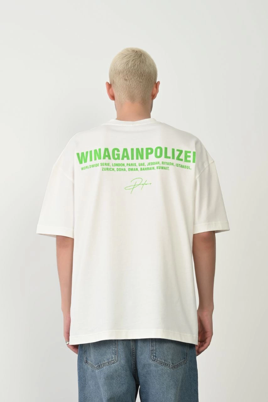 Erkek Baskılı T-Shirt Kısa Kol Bisiklet Yaka Rahat Kalıp Tişört - Beyaz
