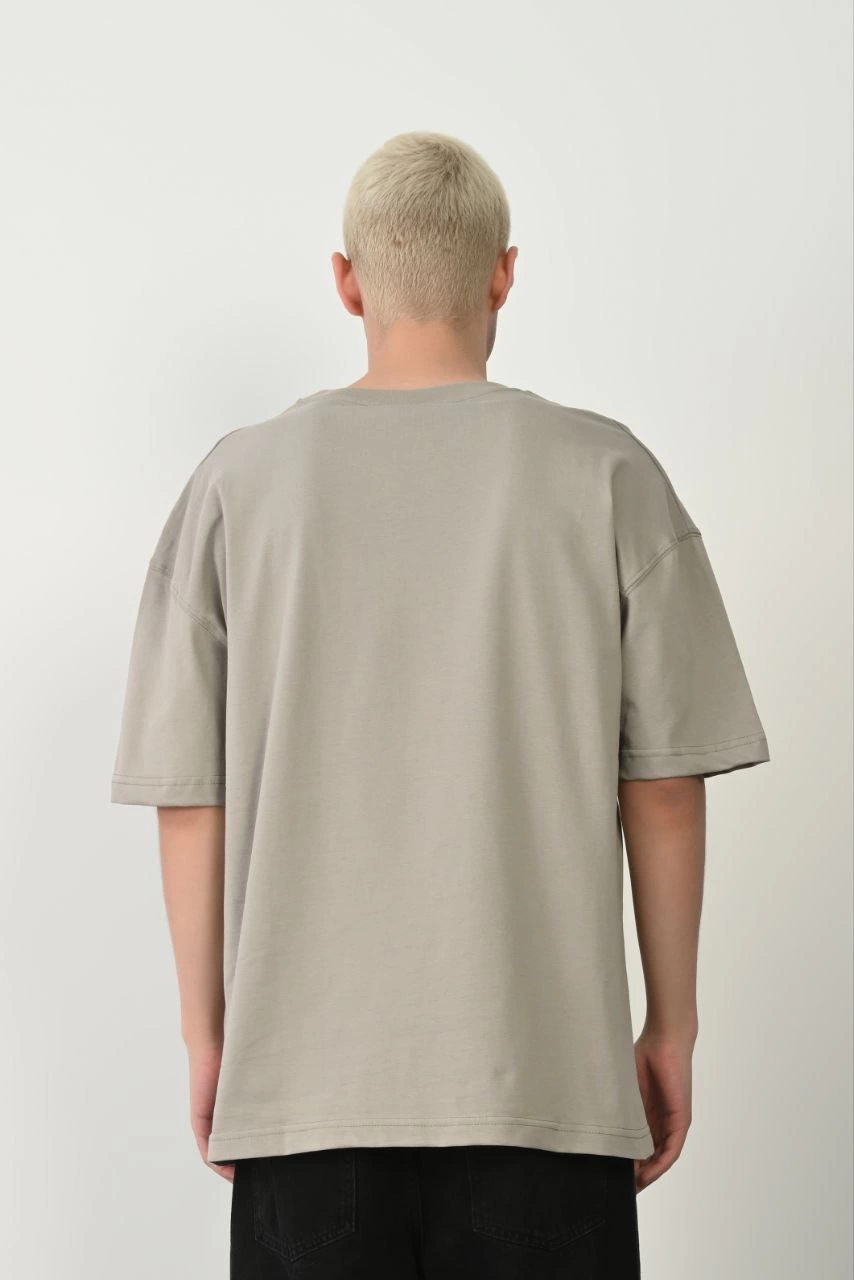 Erkek Baskılı T-Shirt Kısa Kol Bisiklet Yaka Rahat Kalıp Tişört - Boyalı Gri