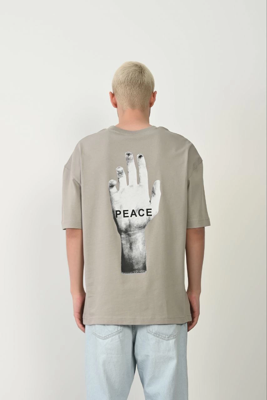 Erkek Baskılı T-Shirt Kısa Kol Bisiklet Yaka Rahat Kalıp Tişört - Boyalı Gri