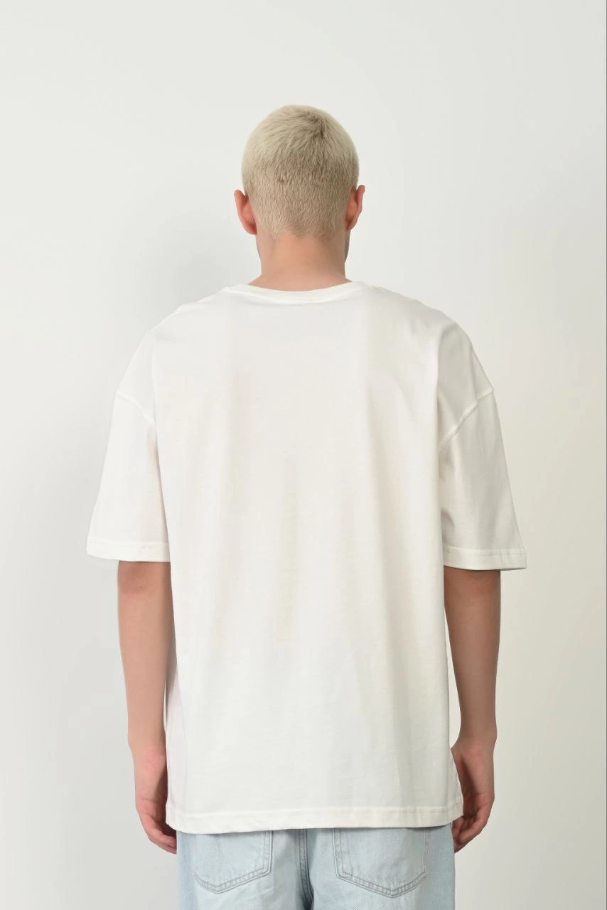 Erkek Baskılı T-Shirt Kısa Kol Bisiklet Yaka Rahat Kalıp Tişört - Beyaz