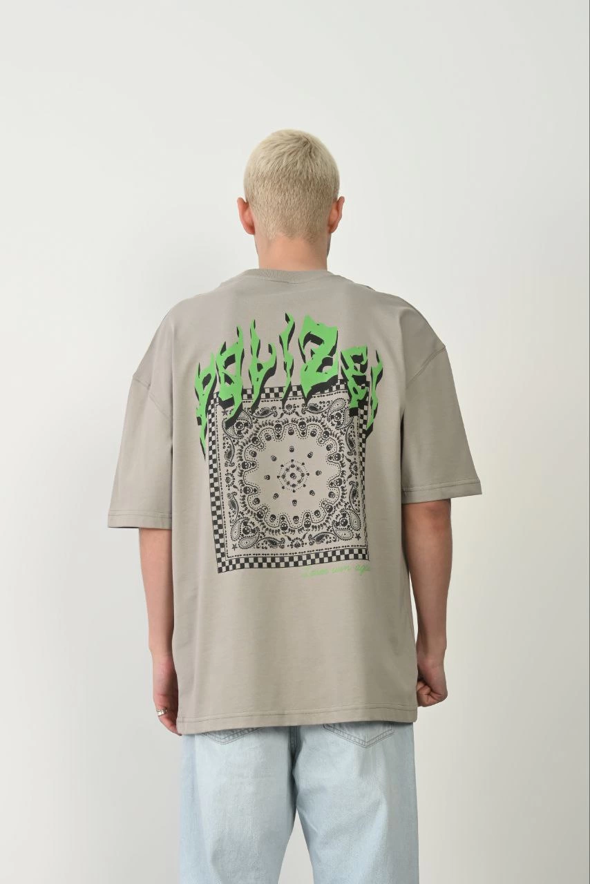 Erkek Baskılı T-Shirt Kısa Kol Bisiklet Yaka Rahat Kalıp Tişört  - Boyalı Gri