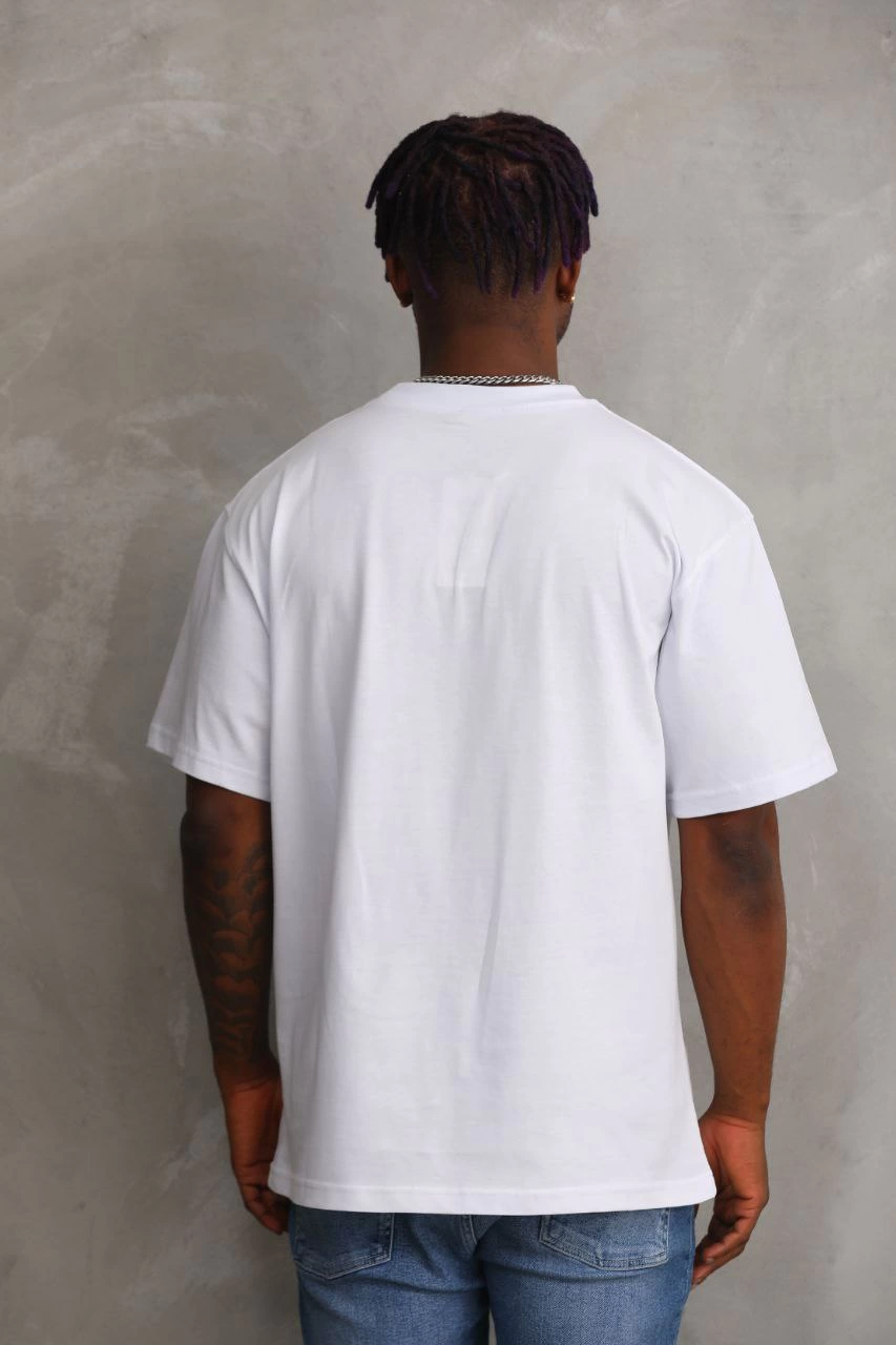 Erkek Baskılı T-Shirt Kısa Kol Bisiklet Yaka Rahat Kalıp Tişört - Beyaz