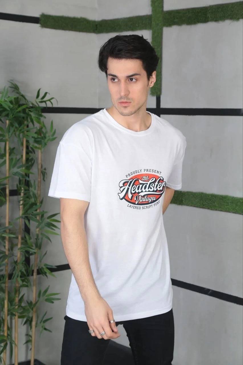 Erkek Baskılı T-Shirt Kısa Kol Bisiklet Yaka Regular Fit Rahat Kalıp Günlük Tişört - Beyaz