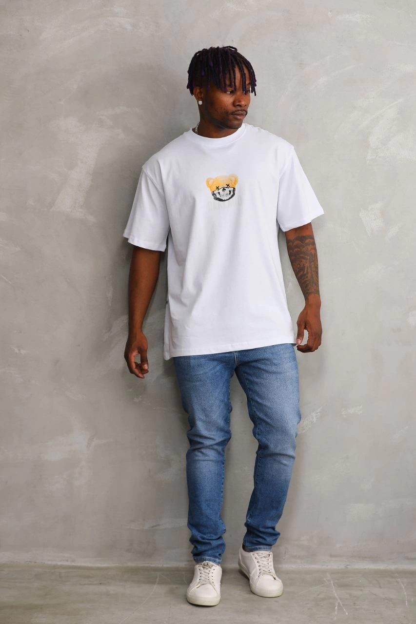 Erkek Baskılı T-Shirt Kısa Kol Bisiklet Yaka Regular Tişört - Beyaz