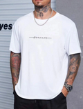 Erkek Baskılı T-Shirt Kısa Kol Bisiklet Yaka Regular Fit Rahat Kalıp Tişört - Beyaz