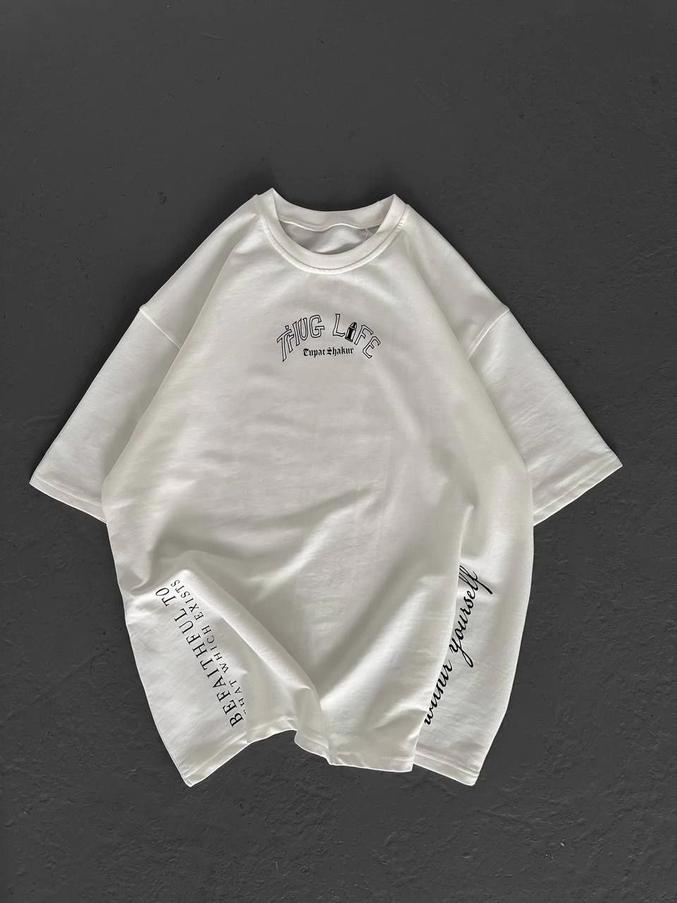 Erkek Kısa Kol Tişört Bisiklet Yaka Filistin Poşulu Baskılı T-Shirt - Beyaz