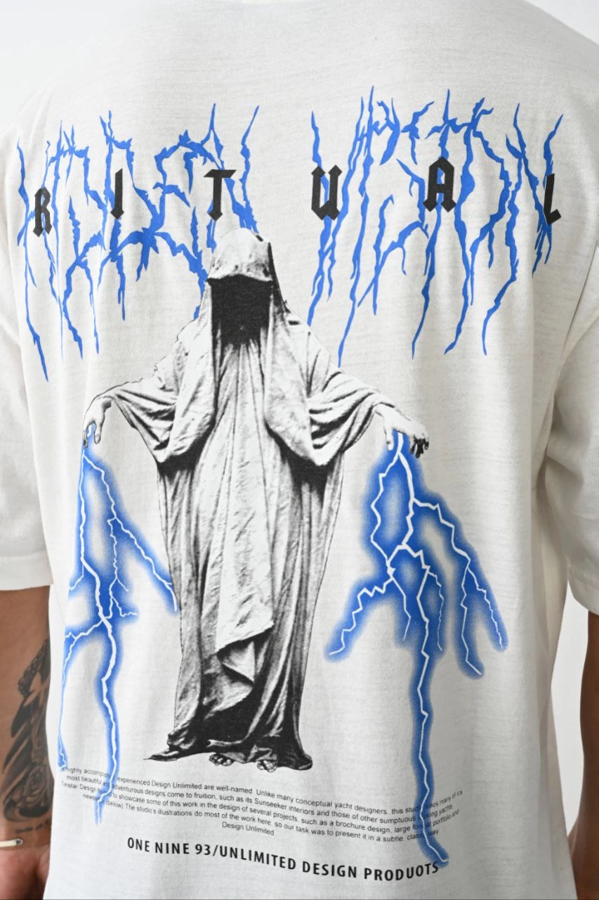 Erkek Kısa Kol Yazlık Tişört Bisiklet Yaka Baskılı Oversize T-Shirt -  Beyaz