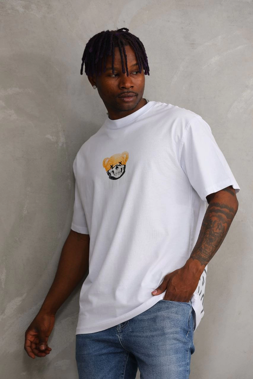Erkek Baskılı T-Shirt Kısa Kol Bisiklet Yaka Regular Tişört - Beyaz
