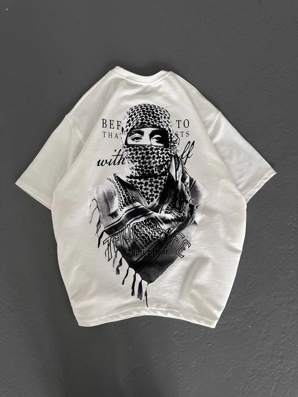 Kadın Kısa Kol Tişört Bisiklet Yaka Filistin Poşülü Baskılı T-Shirt - Beyaz