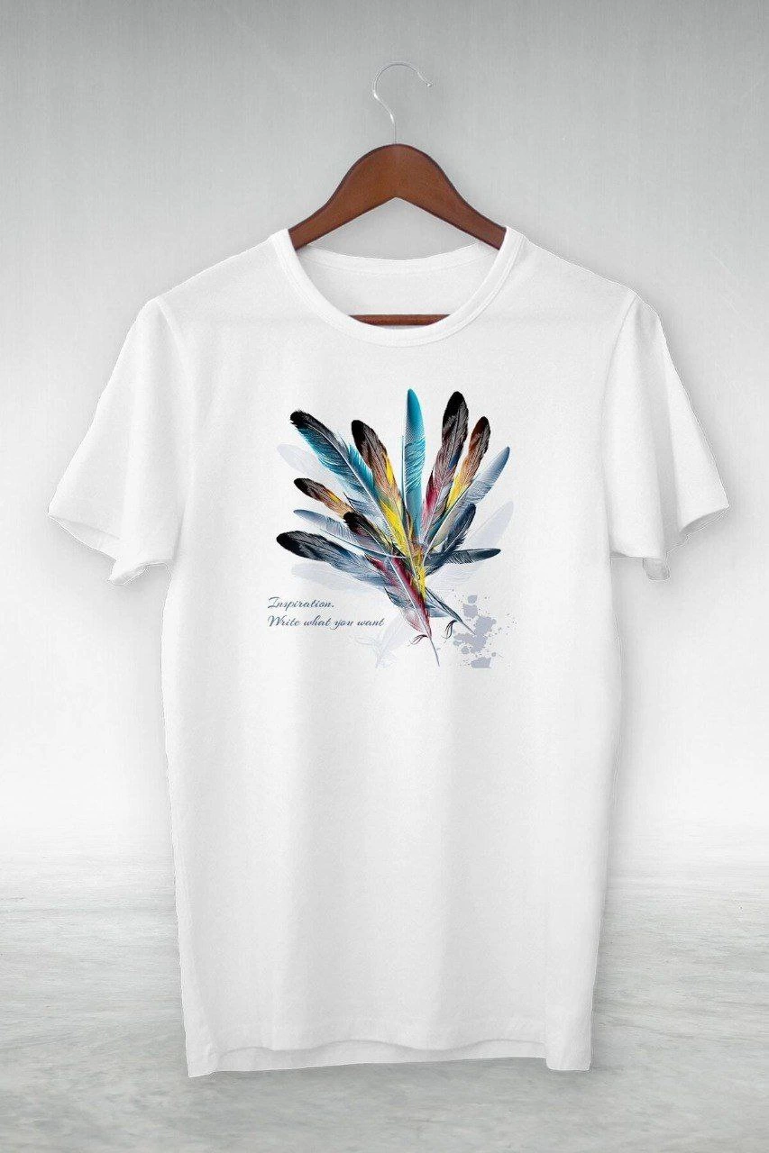 Kadın Baskılı T-Shirt Kısa Kol Bisiklet Yaka Oversize Rahat Kalıp Tişört - Beyaz