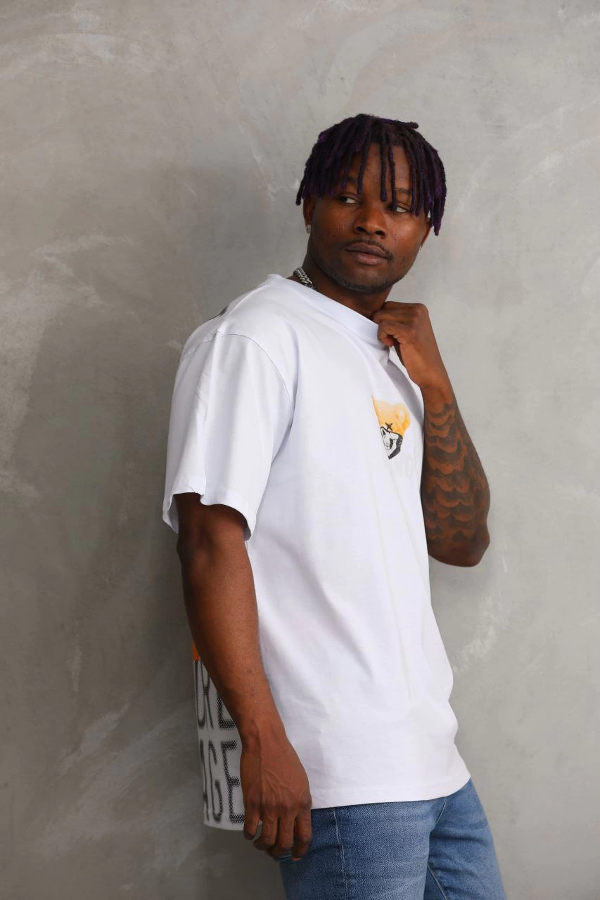 Erkek Baskılı T-Shirt Kısa Kol Bisiklet Yaka Regular Tişört - Beyaz