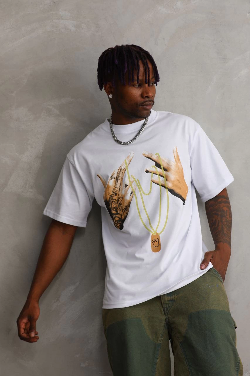 Erkek Baskılı T-Shirt Kısa Kol Bisiklet Yaka Regular fit Tişört - Beyaz