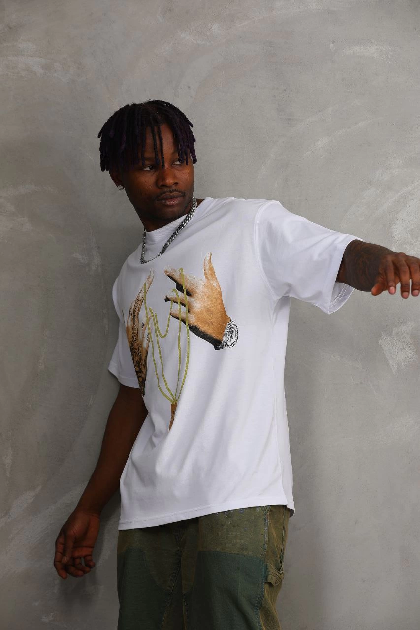 Erkek Baskılı T-Shirt Kısa Kol Bisiklet Yaka Regular fit Tişört - Beyaz
