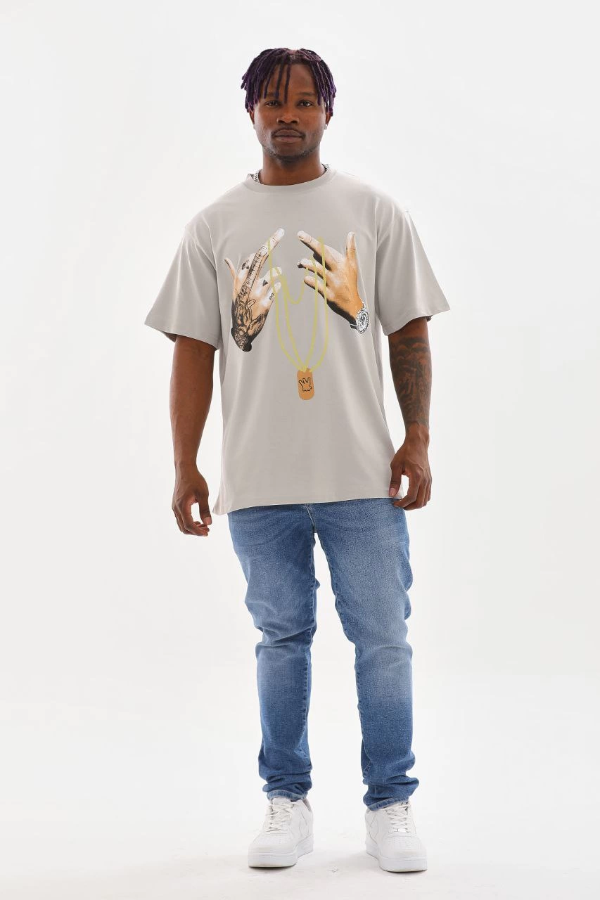 Erkek Baskılı T-Shirt Kısa Kol Bisiklet Yaka Rahat Kalıp Tişört - Gri