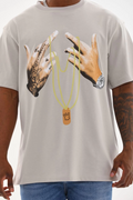 Erkek Baskılı T-Shirt Kısa Kol Bisiklet Yaka Rahat Kalıp Tişört - Gri