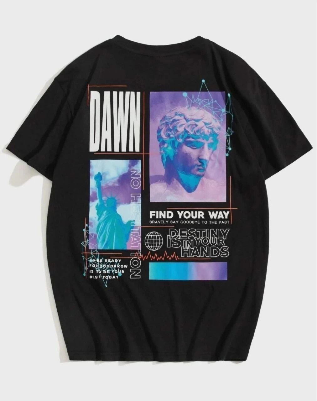 Kadın Baskılı T-Shirt Kısa Kol Bisiklet Yaka Oversize Rahat Kalıp Tişört - Siyah
