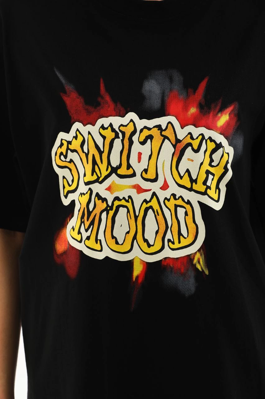 Kadın Kısa Kol Yazlık Tişört Bisiklet Yaka Ejderha Baskılı T-Shirt - Siyah