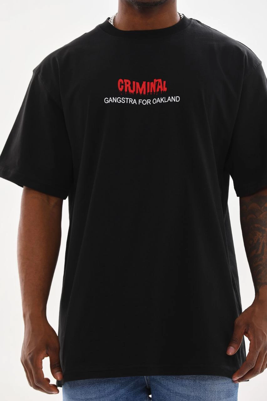 Erkek Baskılı T-Shirt Kısa Kol Bisiklet Yaka Rahat Kalıp Tişört - Siyah