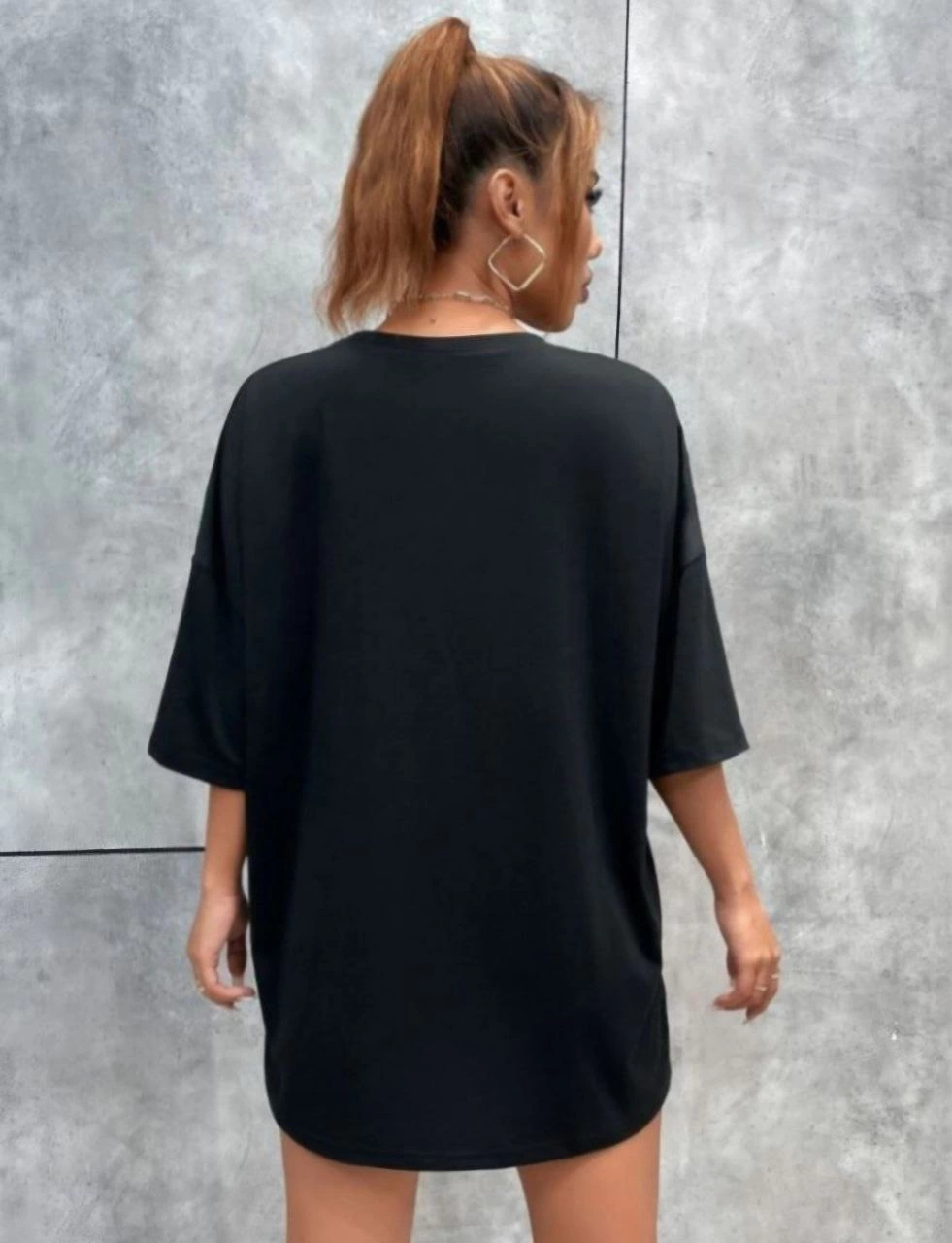 Kadın kelebek Baskılı Oversize kısa kol T-Shirt - Siyah