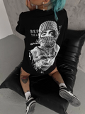 Kadın Kısa Kol Tişört Bisiklet Yaka Filistin Poşülü Baskılı T-Shirt - Siyah