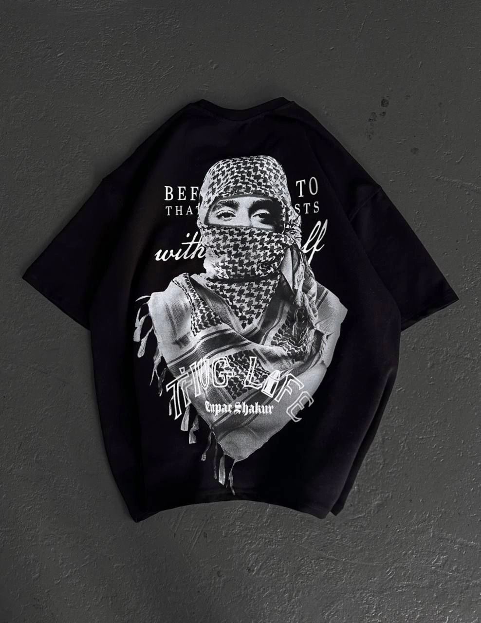 Kadın Kısa Kol Tişört Bisiklet Yaka Filistin Poşülü Baskılı T-Shirt - Siyah
