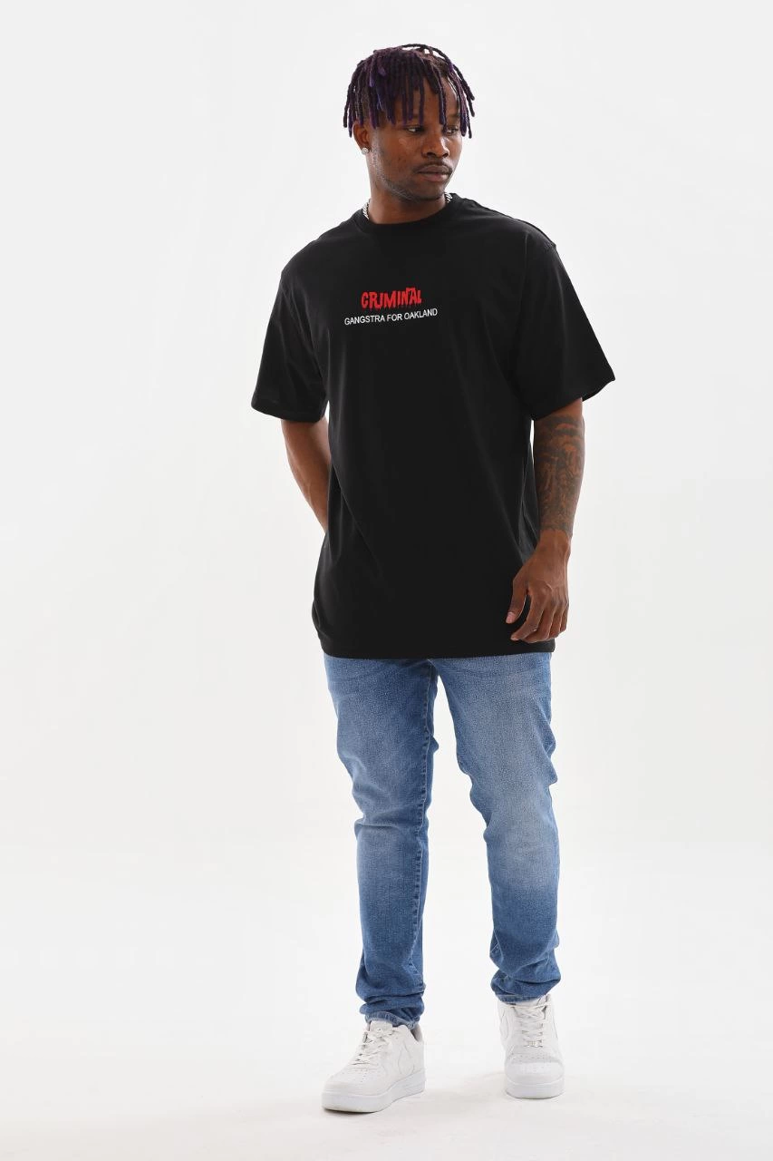 Erkek Baskılı T-Shirt Kısa Kol Bisiklet Yaka Rahat Kalıp Tişört - Siyah