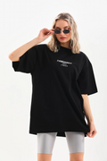 Kadın Baskılı Oversize Kısa kol  T-Shirt - Siyah