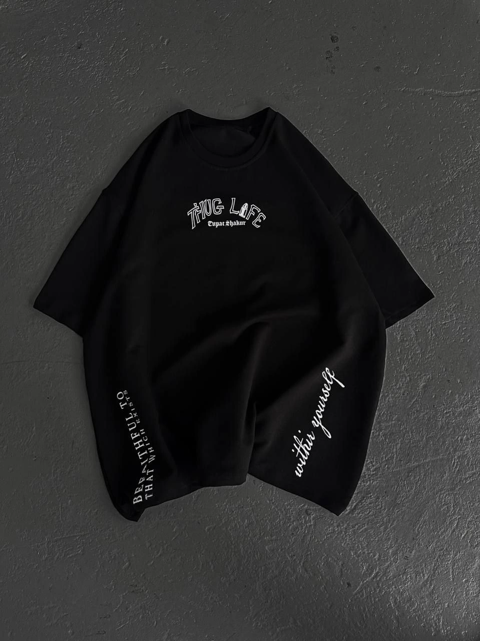 Erkek Kısa Kol Tişört Bisiklet Yaka Filistin Poşulu Baskılı T-Shirt - Siyah