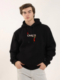 Erkek 3 İplik Pamuklu Kapüşonlu Baskılı Cepli Oversize Sweatshirt Hoodie - Siyah