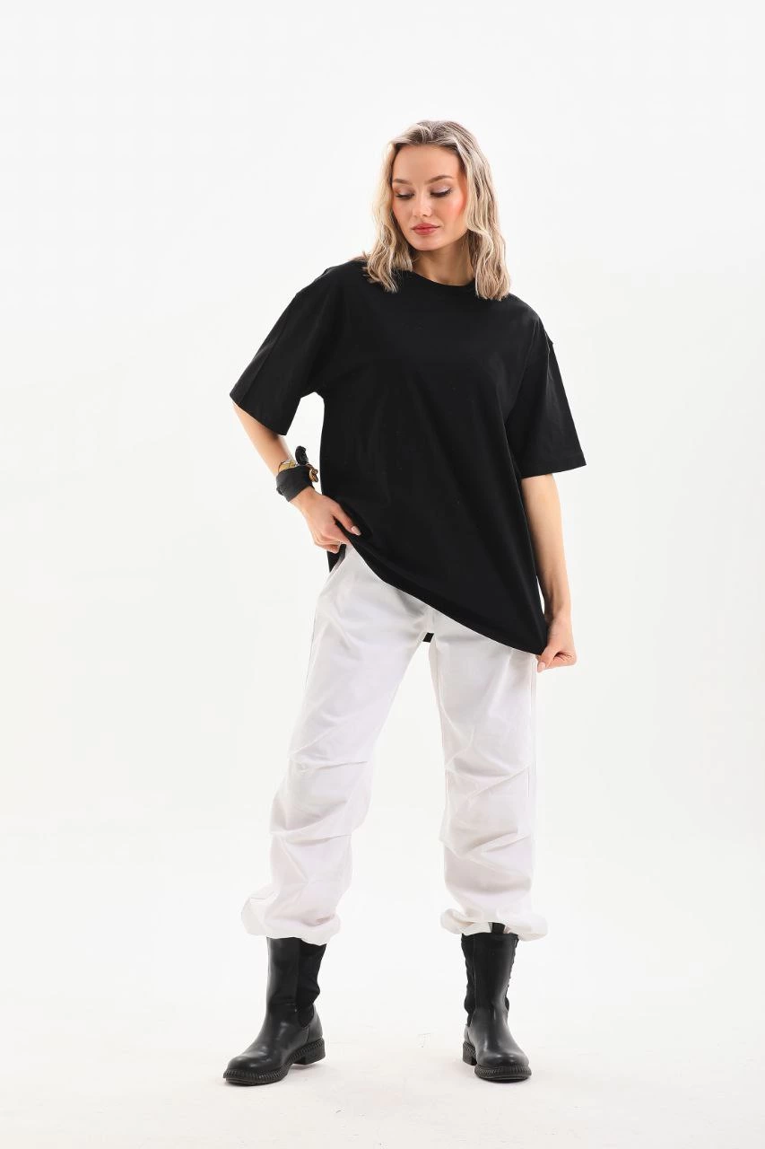 Kadın Düz  Kısa kol Penye T-shirt - Siyah