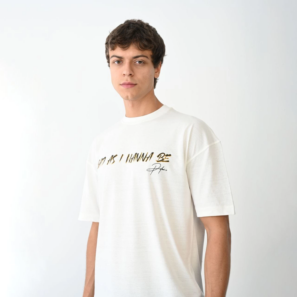 Erkek Baskılı T-Shirt Kısa Kol Bisiklet Yaka Regular Fit Rahat Kalıp Günlük Tişört- Beyaz