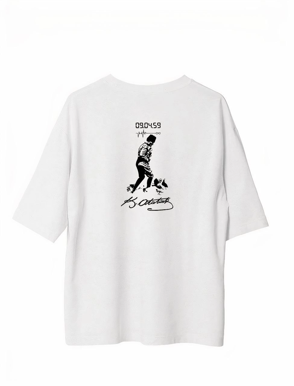 Erkek Kısa Kol Tişört Bisiklet Yaka ATATÜRK Baskılı T-Shirt -  Beyaz