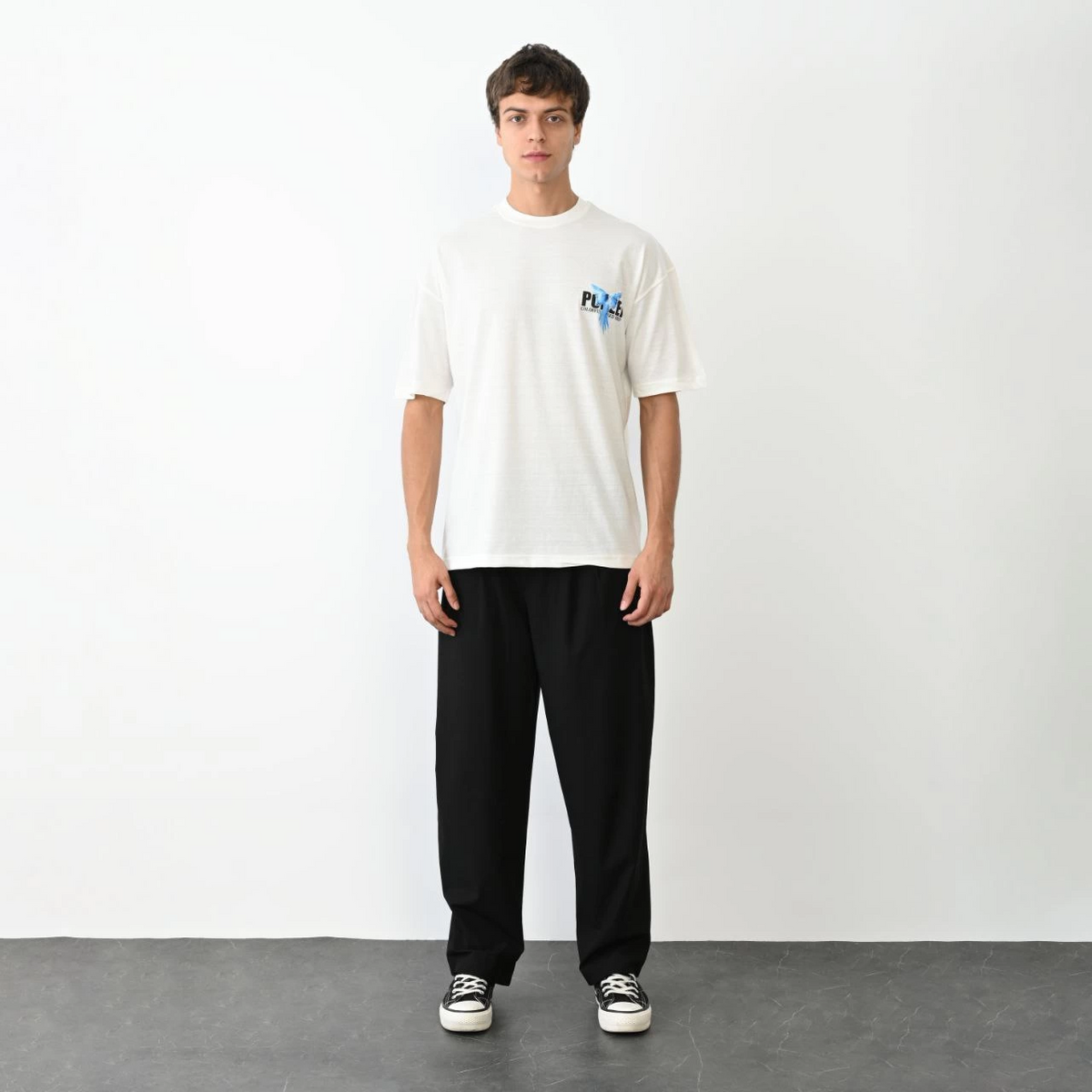 Erkek Baskılı T-Shirt Kısa Kol Bisiklet Yaka Regular Fit Rahat Kalıp Günlük Tişört - Beyaz