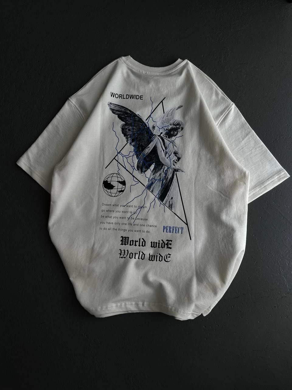 Kadın Baskılı T-Shirt Kısa Kol Bisiklet Yaka Oversize Rahat Kalıp Günlük Tişört   - Beyaz