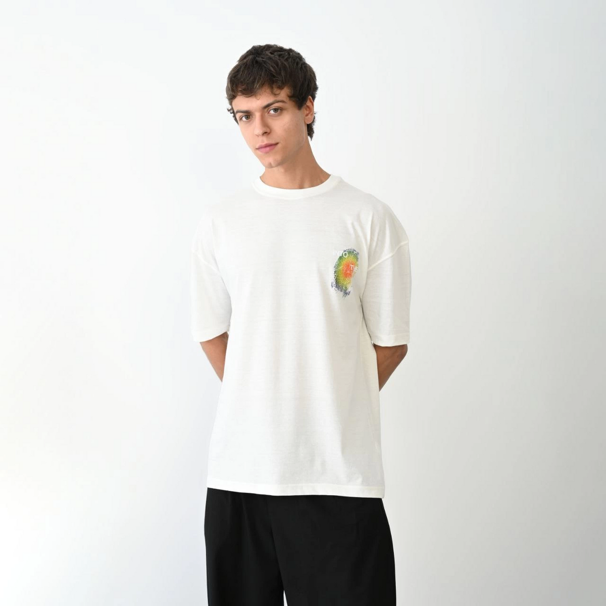 Erkek Kısa Kol Yazlık Tişört Bisiklet Yaka Baskılı Oversize T-Shirt - Beyaz