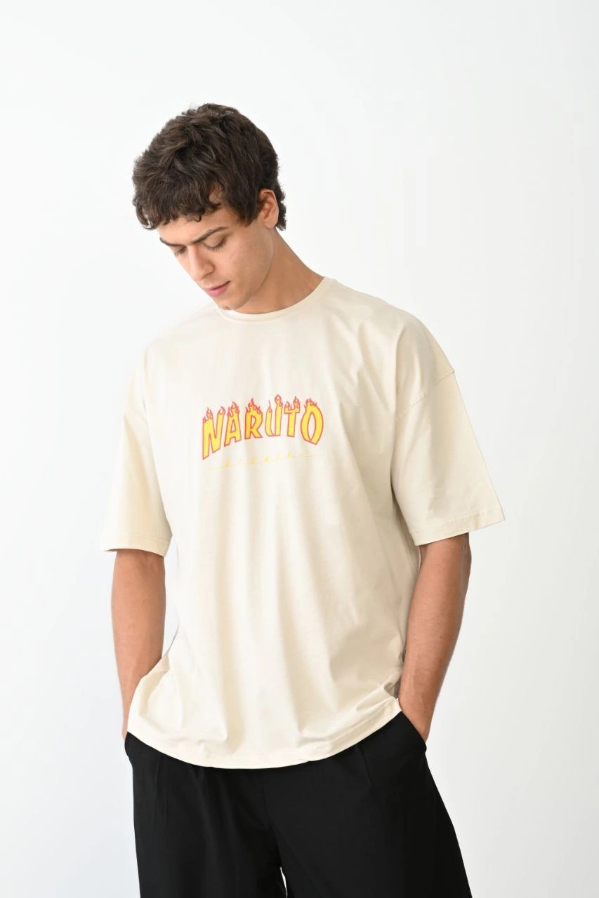 Erkek Baskılı T-Shirt Kısa Kol Bisiklet Yaka Regular Fit Rahat Kalıp Günlük Tişört - Beyaz