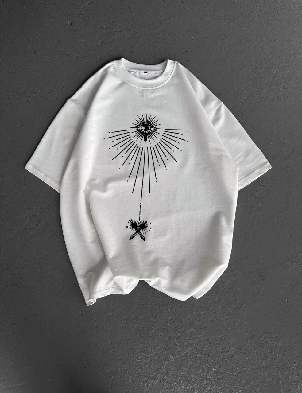 Erkek Kısa Kol Tişört Bisiklet Yaka GÜL Baskılı Oversize T-Shirt - Beyaz