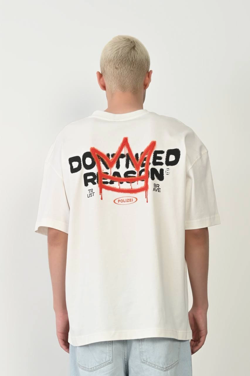 Erkek Kısa Kol Yazlık Tişört Bisiklet Yaka Baskılı Oversize T-Shirt - Beyaz