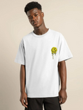 Erkek Kısa Kol Yazlık Tişört Bisiklet Yaka Baskılı Oversize T-Shirt - Beyaz