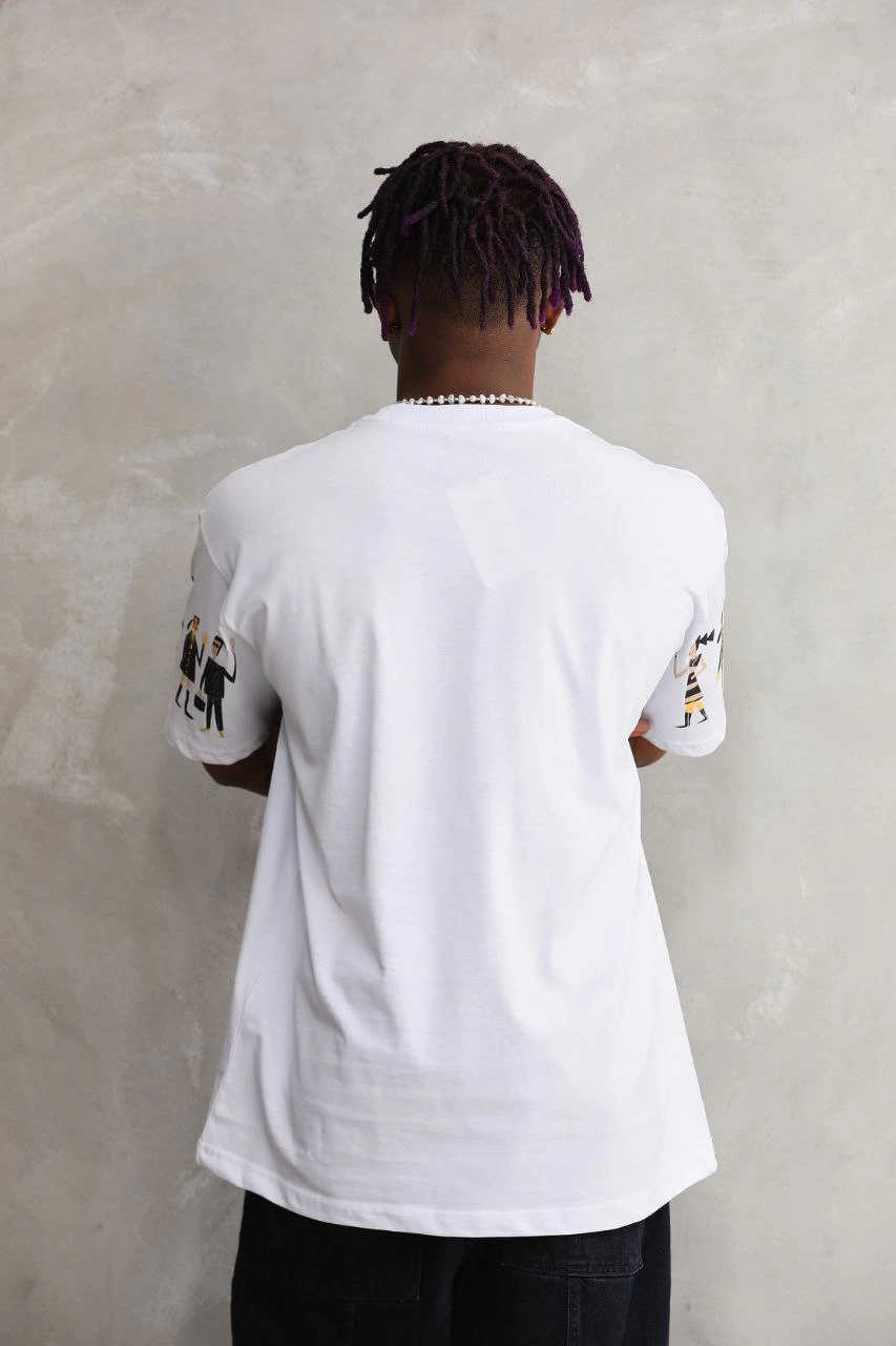 Erkek Kısa Kol Yazlık Tişört Bisiklet Yaka Baskılı Oversize T-Shirt - Beyaz