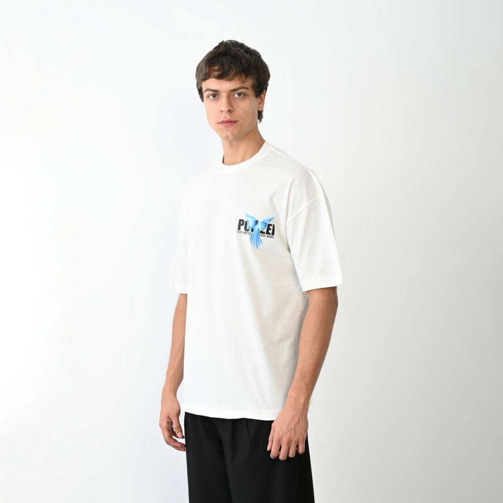 Erkek Baskılı T-Shirt Kısa Kol Bisiklet Yaka Regular Fit Rahat Kalıp Günlük Tişört - Beyaz